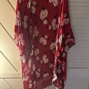 Express Red and White Floral Kimono